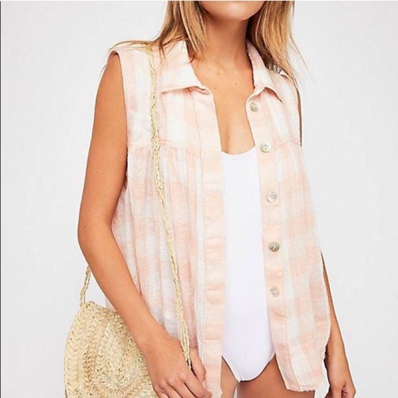 Free People Hey There Sunrise Button Front Gingham Top - Picture 1 of 14